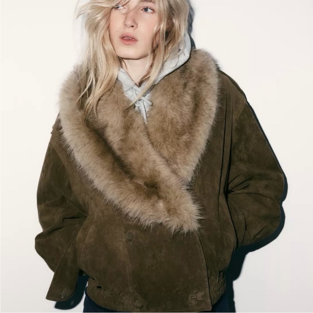 Zara Brand New 100% Fur Suede leather Jacket - Picture 3 of 3